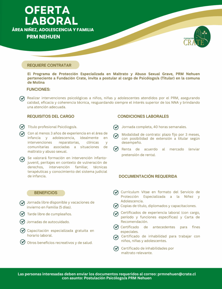 BUSCAMOS PSICÓLOGO/A PARA MOLINA