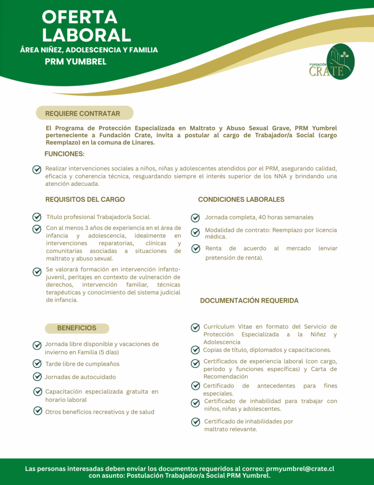BUSCAMOS TRABAJADOR/A SOCIAL PARA REEMPLAZO EN LINARES