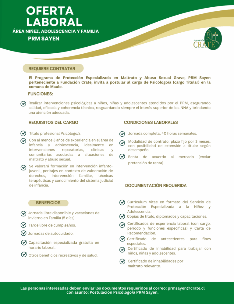 BUSCAMOS PSICÓLOGO/A EN TALCA O MAULE PARA CARGO TITULAR