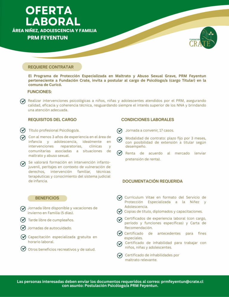 BUSCAMOS PSICÓLOGO/A TITULAR EN CURICÓ